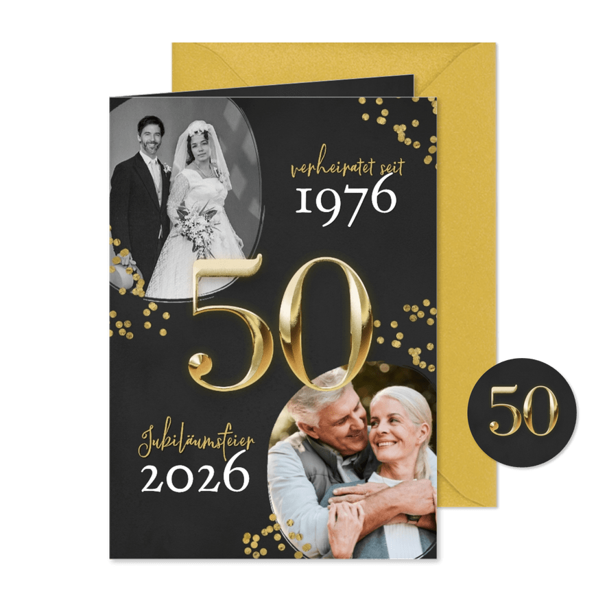 Einladungskarte goldene 50 Hochzeitsjubiläum Fotocollage - Karteneindruck