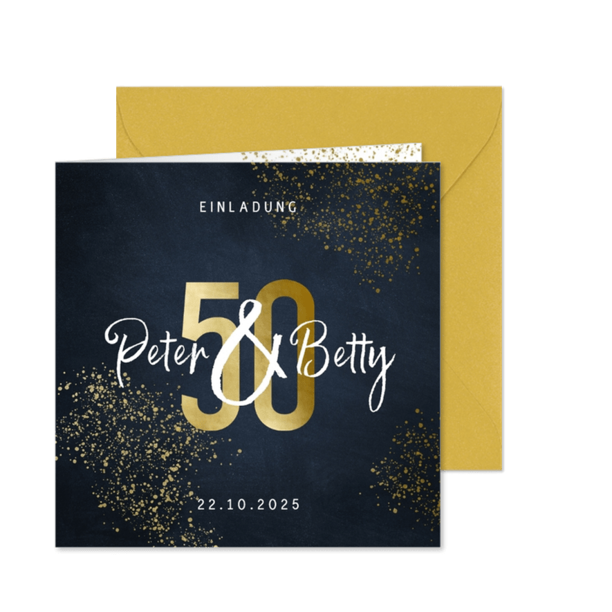 Einladungskarte Goldene Hochzeit 50 Gold - Karteneindruck

