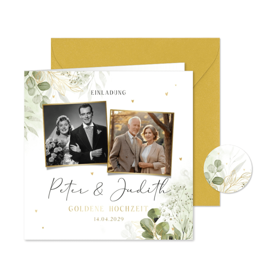Einladungskarte Goldene Hochzeit Fotocollage - Karteneindruck