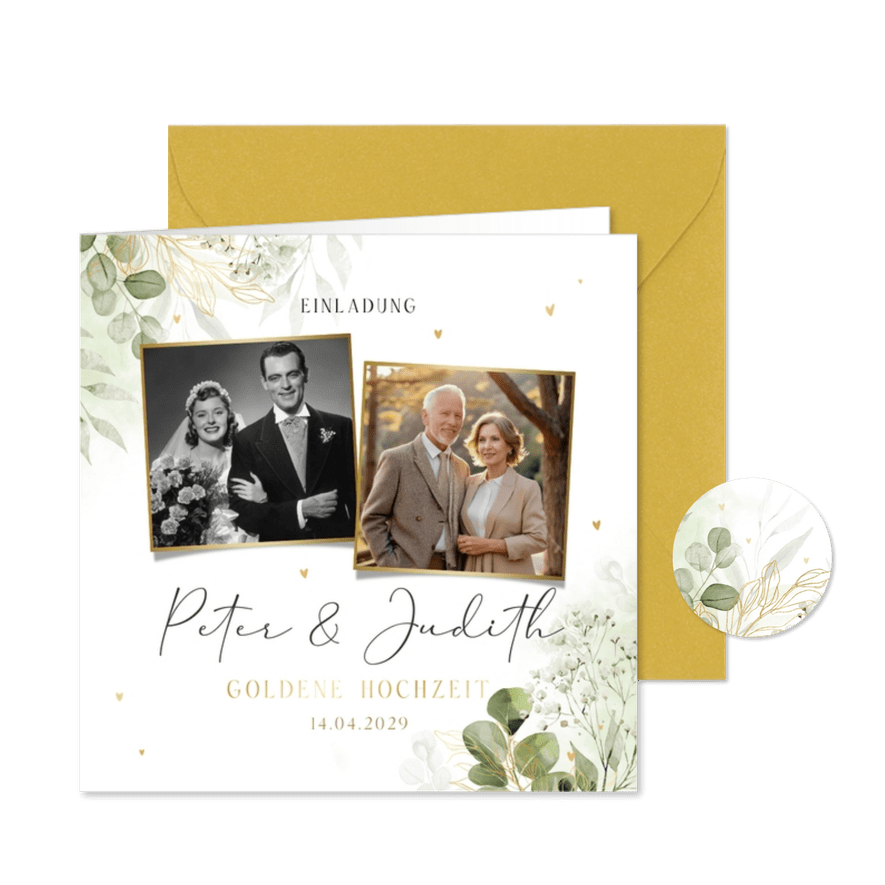 Einladungskarte Goldene Hochzeit Fotocollage - Karteneindruck
