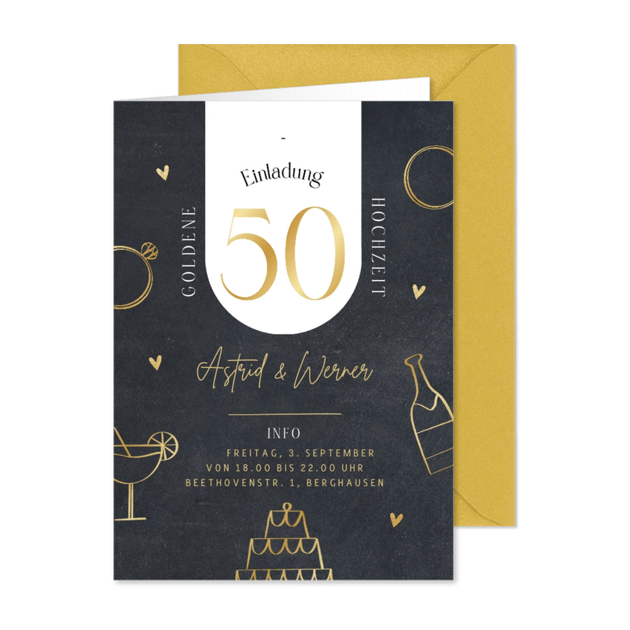 Einladungskarte Goldene Hochzeit Jahre Doodles - Karteneindruck