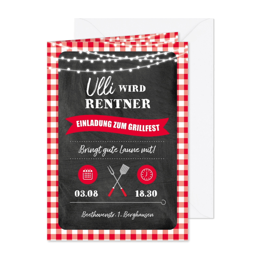 Einladungskarte Grillfest zur Rente - Karteneindruck