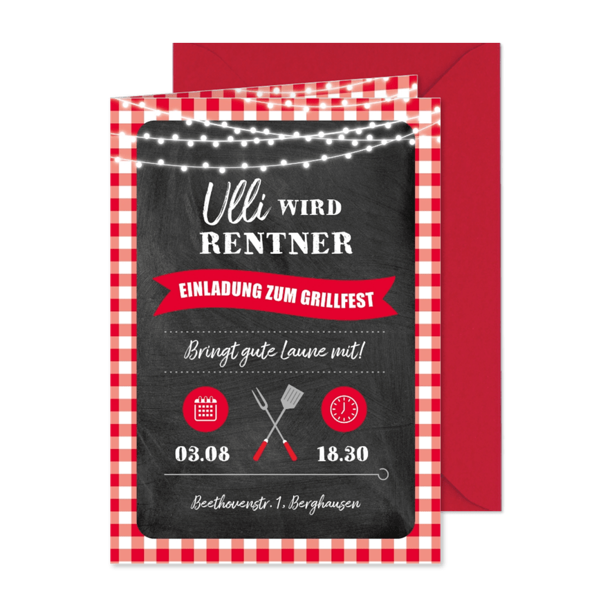 Einladungskarte Grillfest zur Rente - Karteneindruck
