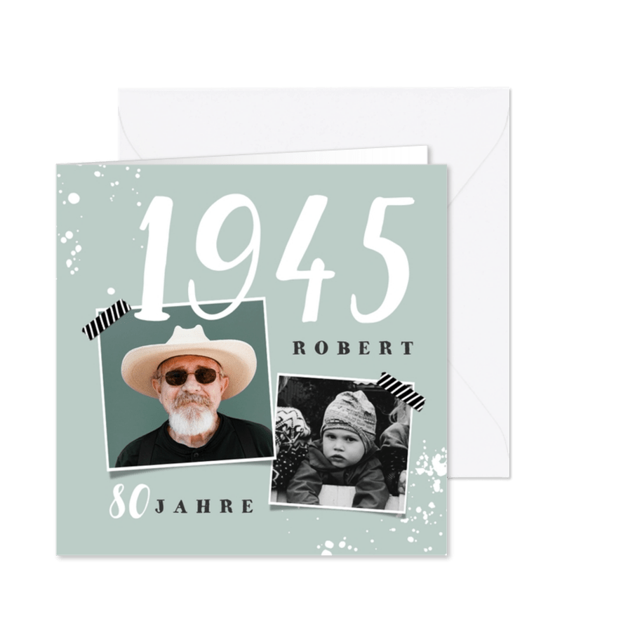 Einladungskarte große Jahreszahl und 2 Fotos - Karteneindruck
