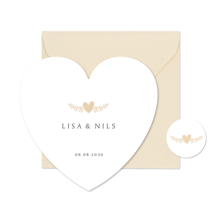Einladungskarte Herzform schlicht weiß mit Herz - Karteneindruck
