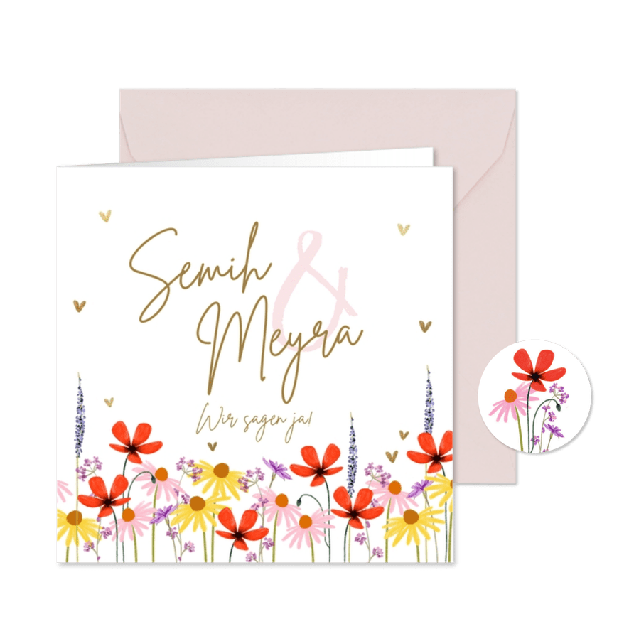 Einladungskarte Hochzeit Blumenwiese - Karteneindruck
