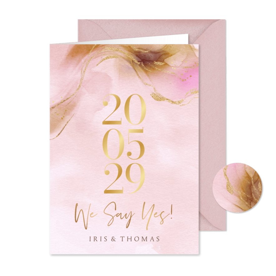 Einladungskarte Hochzeit Bohemian Aquarell-Goldlook - Kartenvorschau