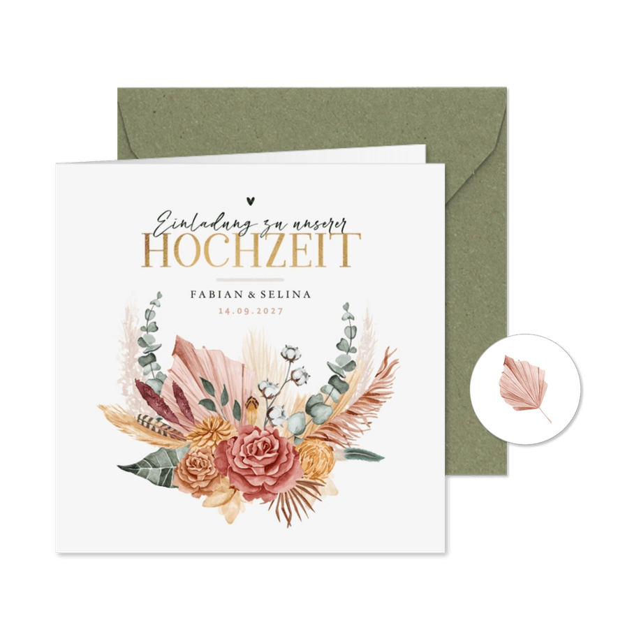 Einladungskarte Hochzeit Bohemian Flowers - Karteneindruck