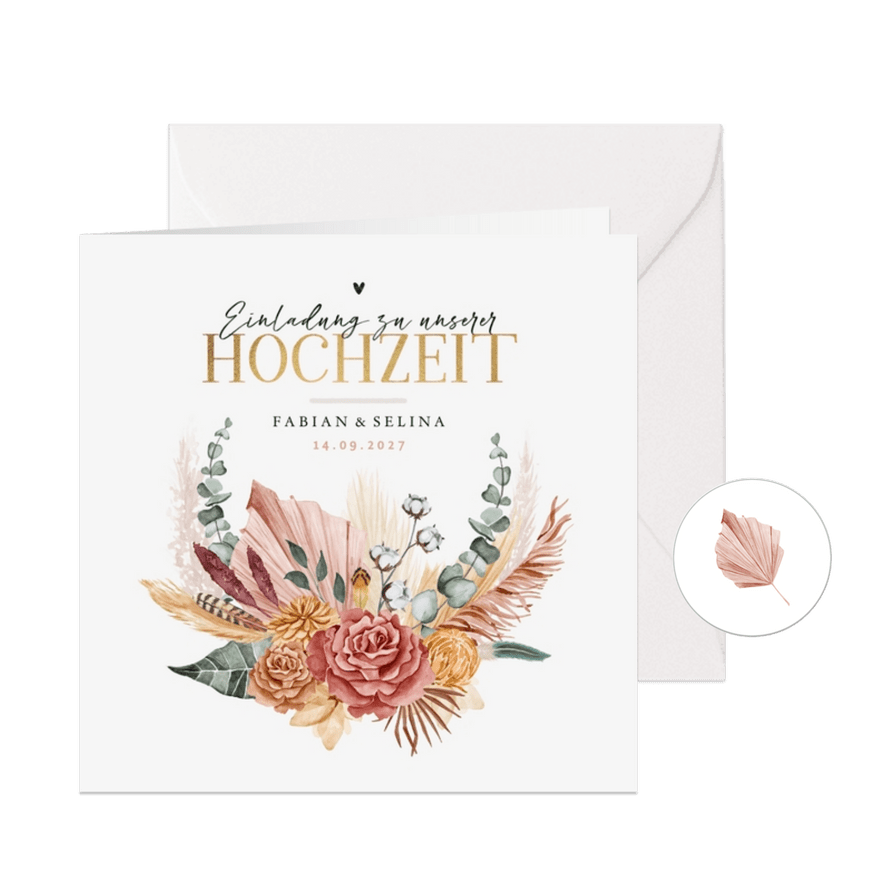 Einladungskarte Hochzeit Bohemian Flowers - Karteneindruck
