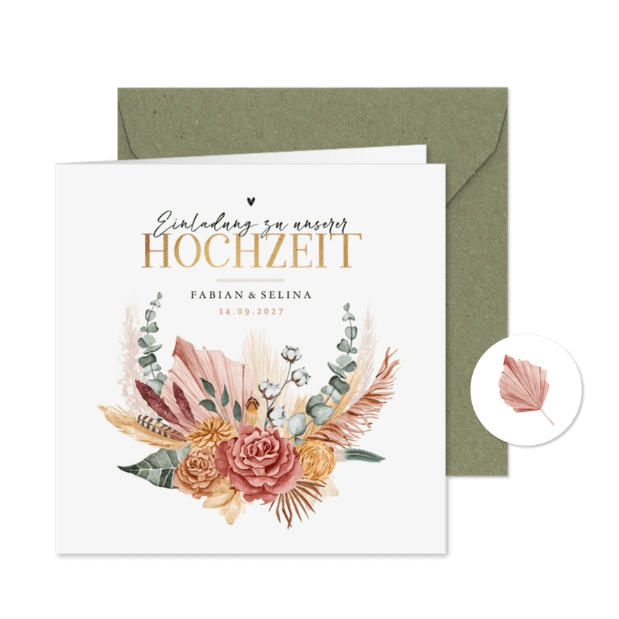 Einladungskarte Hochzeit Bohemian Flowers - Karteneindruck