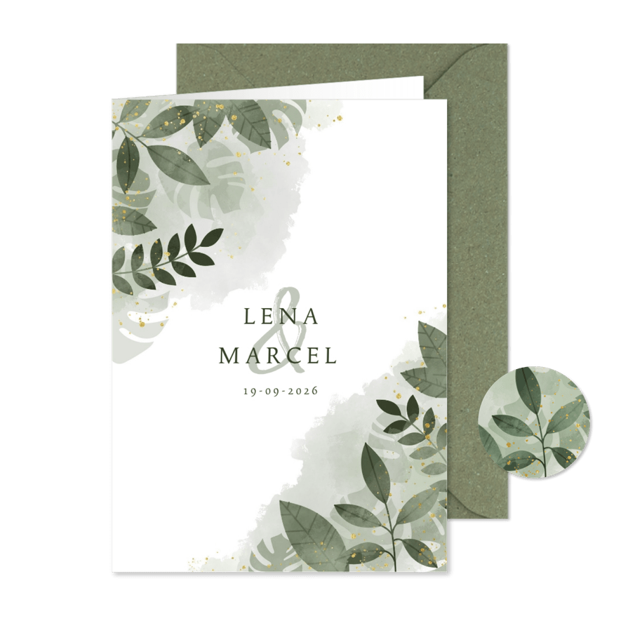 Einladungskarte Hochzeit botanisch Wasserfarbe und Blätter - Karteneindruck

