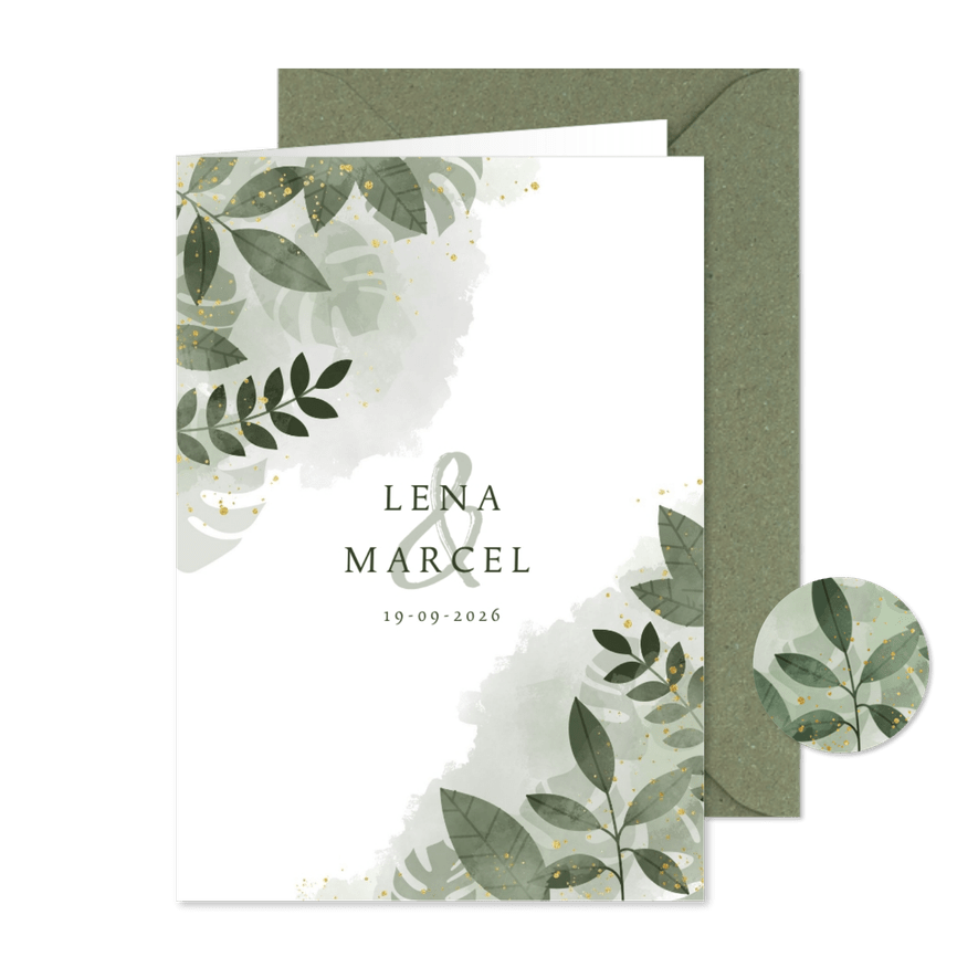 Einladungskarte Hochzeit botanisch Wasserfarbe und Blätter - Karteneindruck
