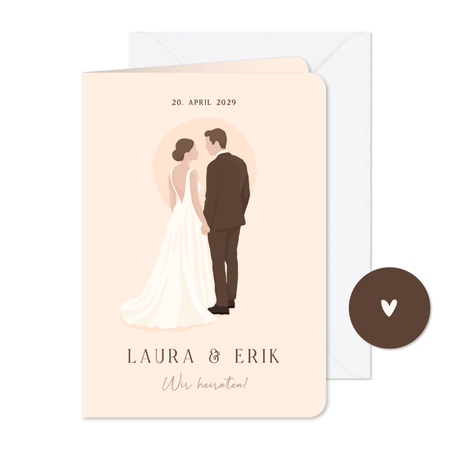 Einladungskarte Hochzeit Brautpaar illustriert - Karteneindruck
