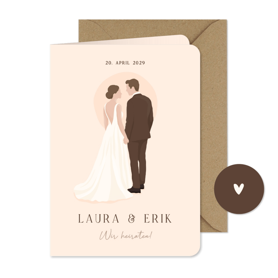 Einladungskarte Hochzeit Brautpaar illustriert - Kartenvorschau