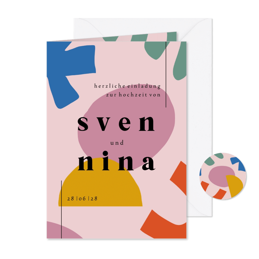 Einladungskarte Hochzeit 'Colourful Modern Art' - Karteneindruck