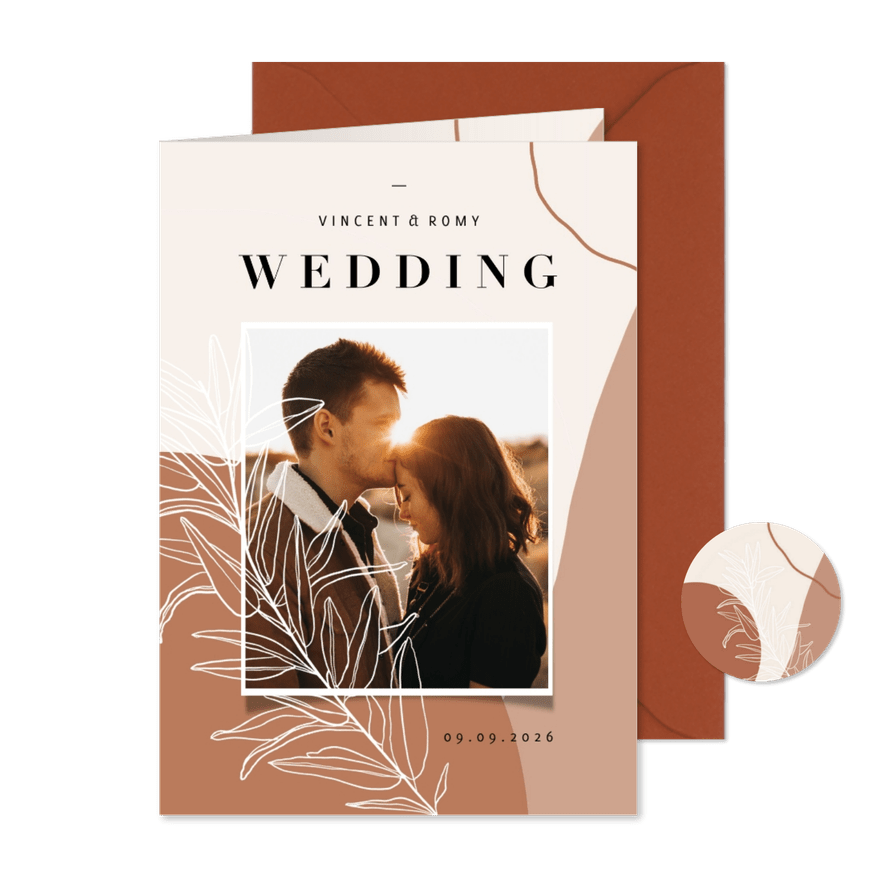 Einladungskarte Hochzeit eigenes Foto filigrane Zweige - Karteneindruck
