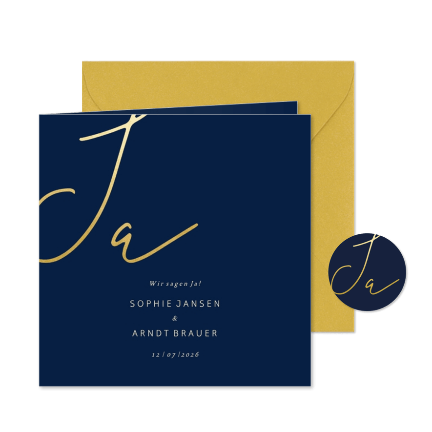 Einladungskarte Hochzeit Goldene Schrift - Karteneindruck
