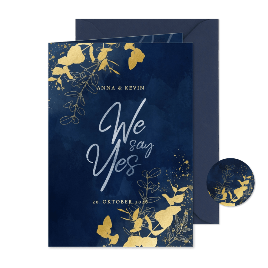 Einladungskarte Hochzeit Goldener Eukalyptus - Karteneindruck