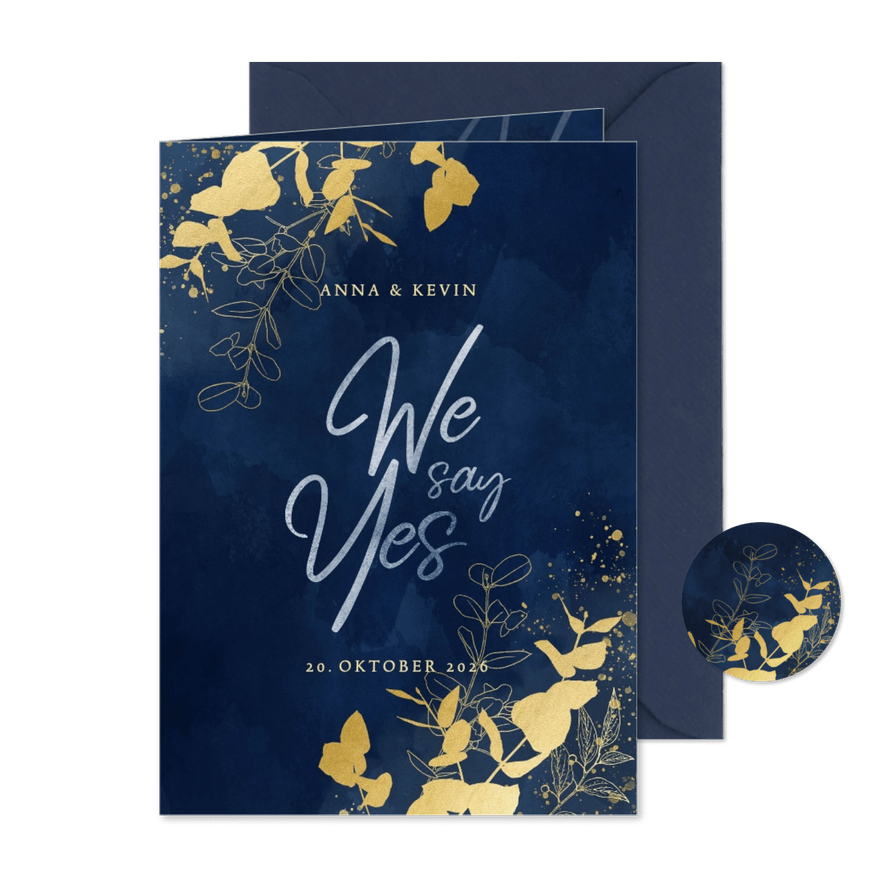 Einladungskarte Hochzeit Goldener Eukalyptus - Karteneindruck
