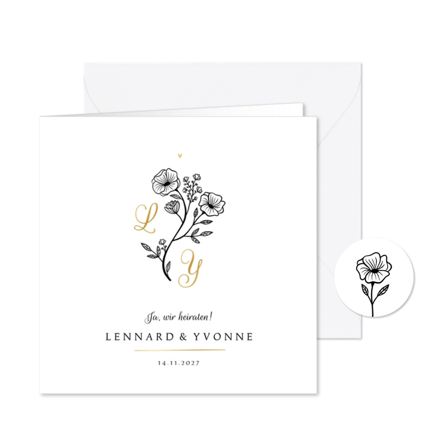 Einladungskarte Hochzeit Illustration klassisch - Karteneindruck
