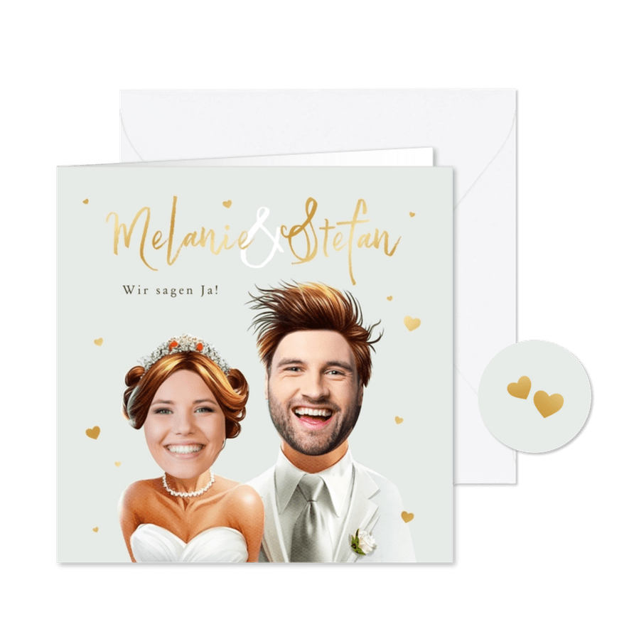Einladungskarte Hochzeit lustige Porträts - Karteneindruck