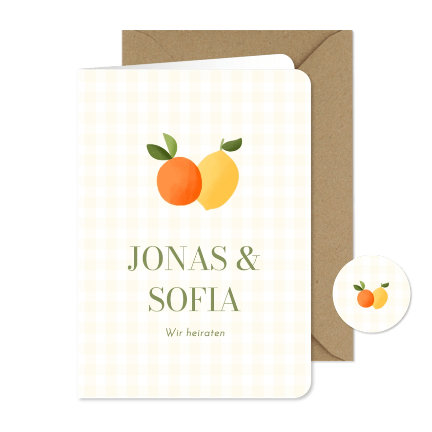 Einladungskarte Hochzeit Mandarine & Zitrone - Karteneindruck