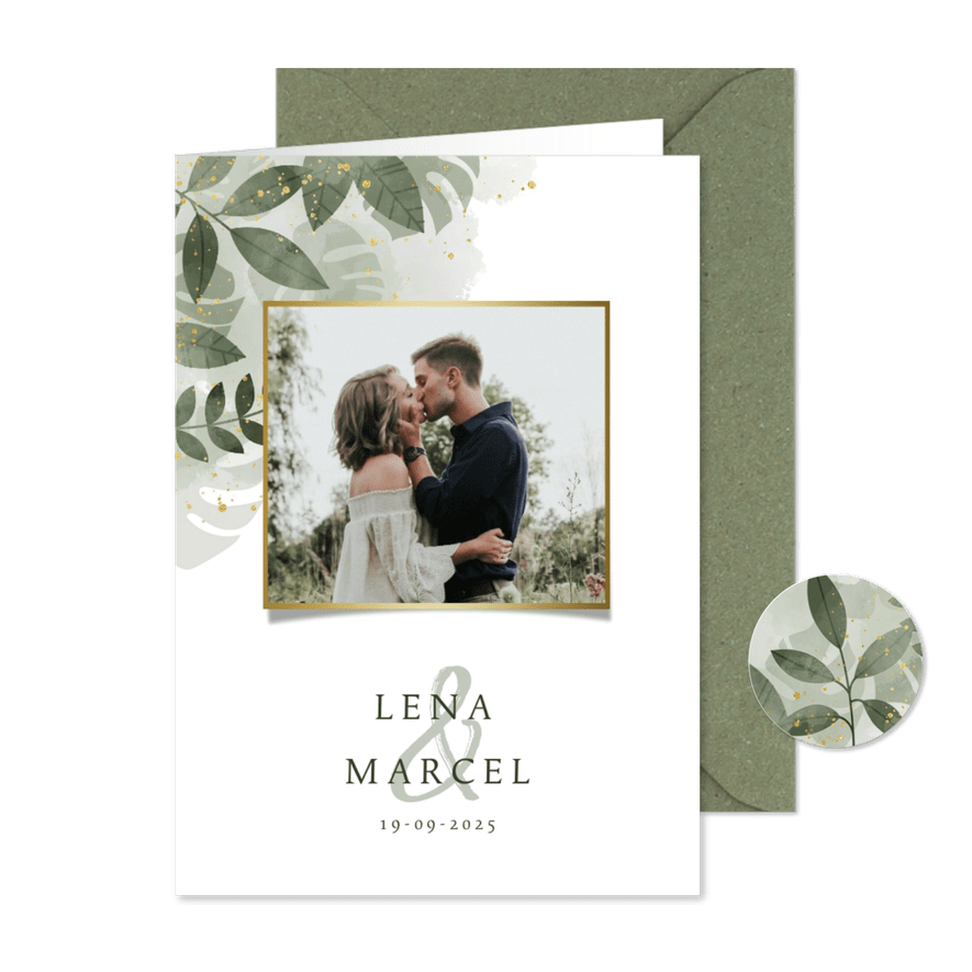 Einladungskarte Hochzeit mit Foto botanisch mit Wasserfarbe - Karteneindruck