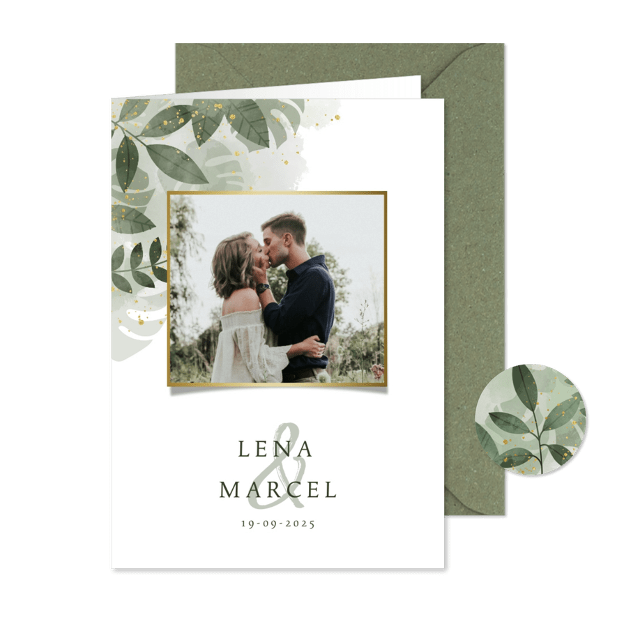 Einladungskarte Hochzeit mit Foto botanisch mit Wasserfarbe - Karteneindruck