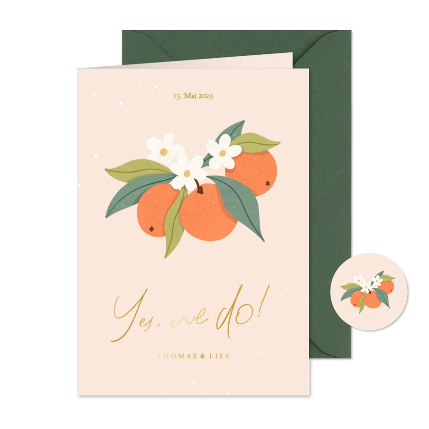 Einladungskarte Hochzeit Orangenblüten - Karteneindruck