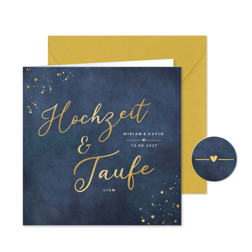 Einladungskarte Hochzeit & Taufe Blau mit Gold - Karteneindruck
