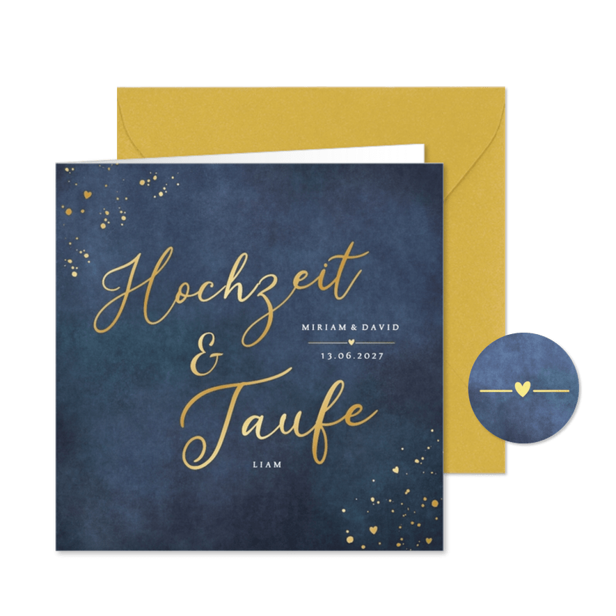 Einladungskarte Hochzeit & Taufe Blau mit Gold - Karteneindruck