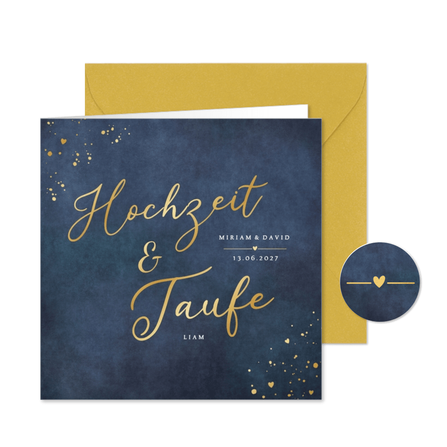 Einladungskarte Hochzeit & Taufe Blau mit Gold - Karteneindruck
