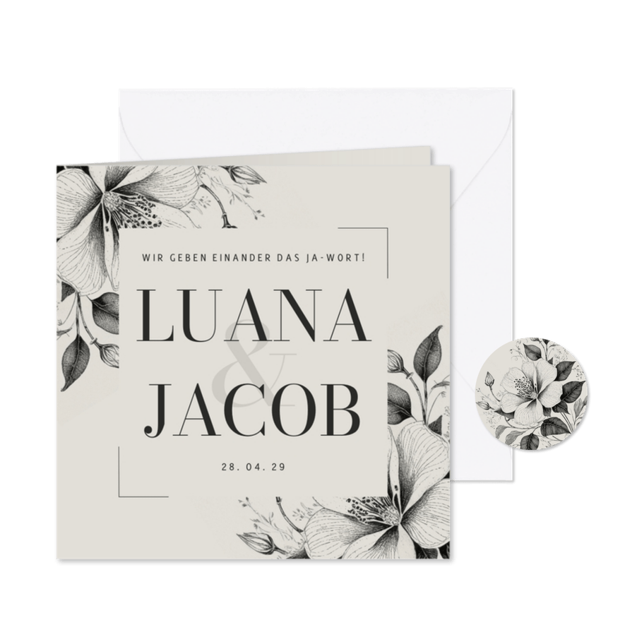 Einladungskarte Hochzeit Vintage Blumen - Karteneindruck