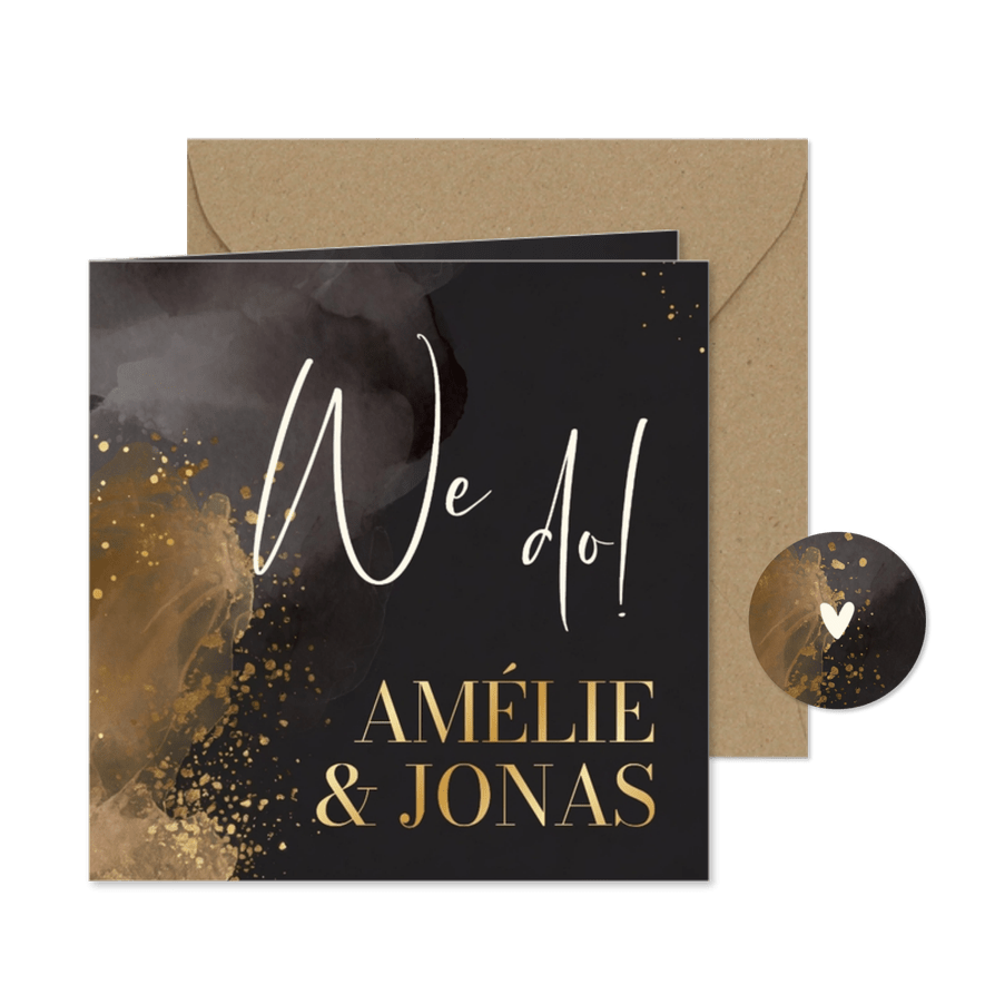 Einladungskarte Hochzeit Wasserfarbe Grau und Gold - Karteneindruck
