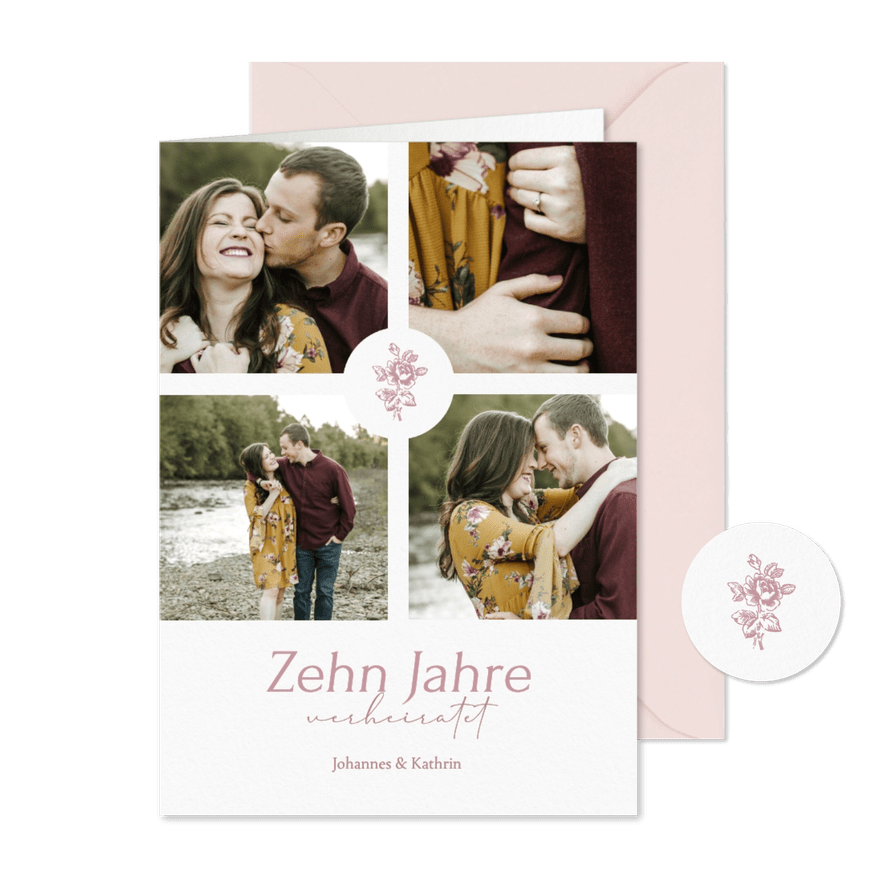 Einladungskarte Hochzeitsjubiläum 10 Jahre Rosenhochzeit - Karteneindruck
