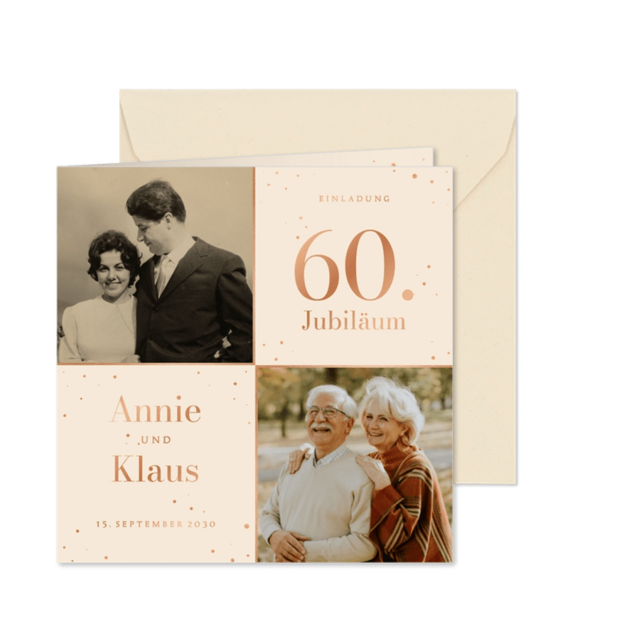 Einladungskarte Hochzeitsjubiläum 60 Jahre Fotocollage - Karteneindruck
