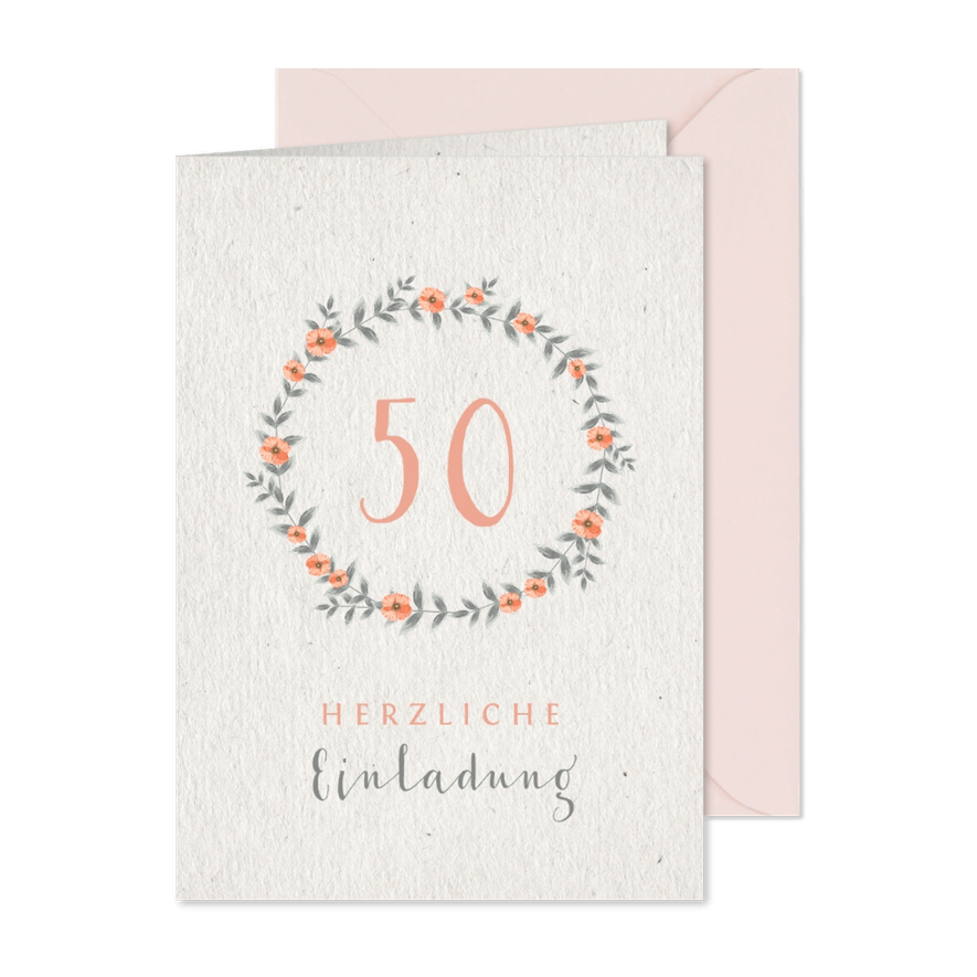 Einladungskarte Hochzeitsjubiläum Blumenkranz natürlich - Karteneindruck

