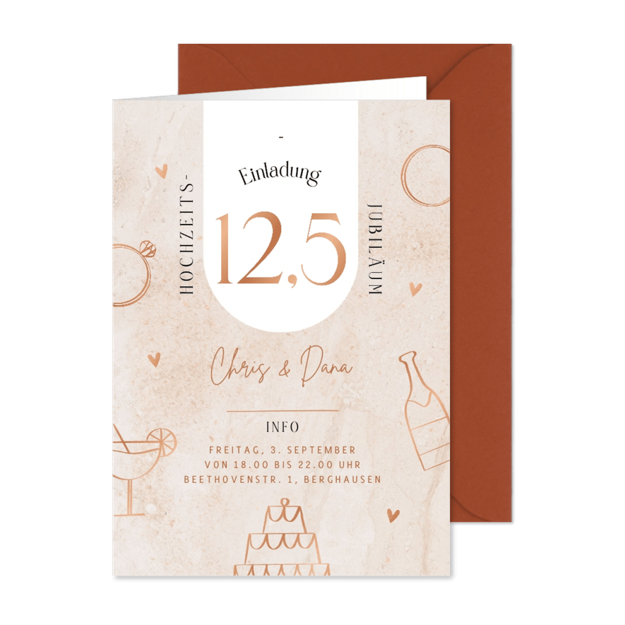 Einladungskarte Hochzeitstag 12,5 Jahre Doodles - Karteneindruck