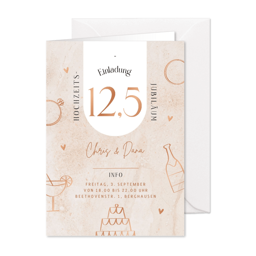 Einladungskarte Hochzeitstag 12,5 Jahre Doodles - Karteneindruck