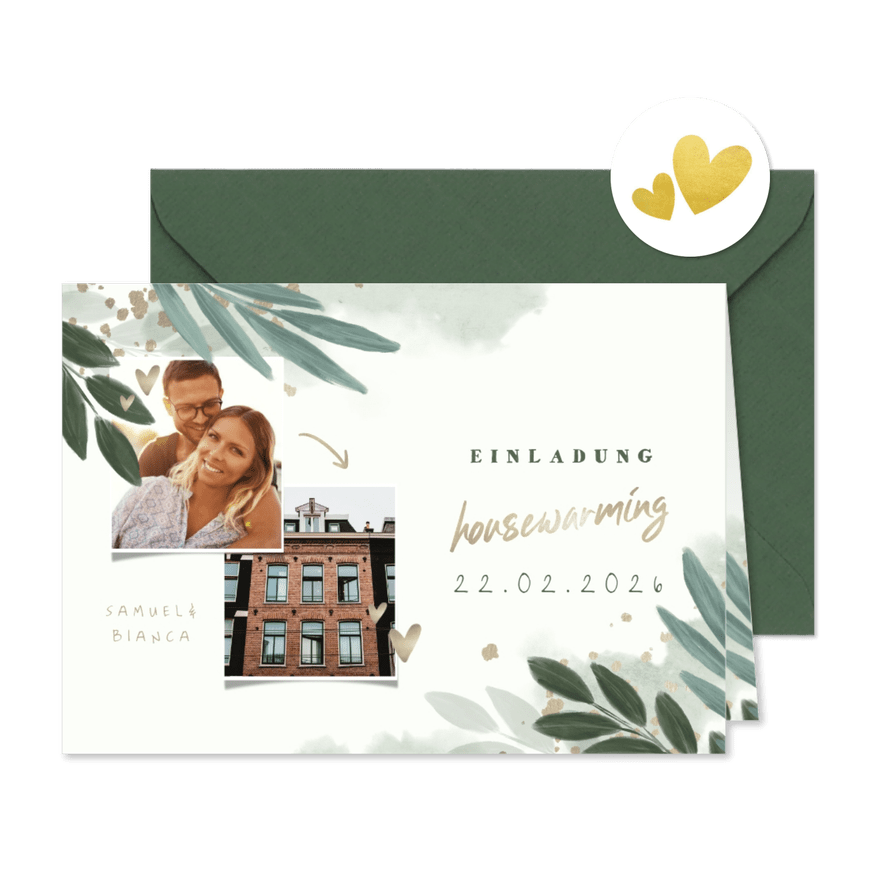 Einladungskarte Housewarming botanisch mit Fotos - Karteneindruck
