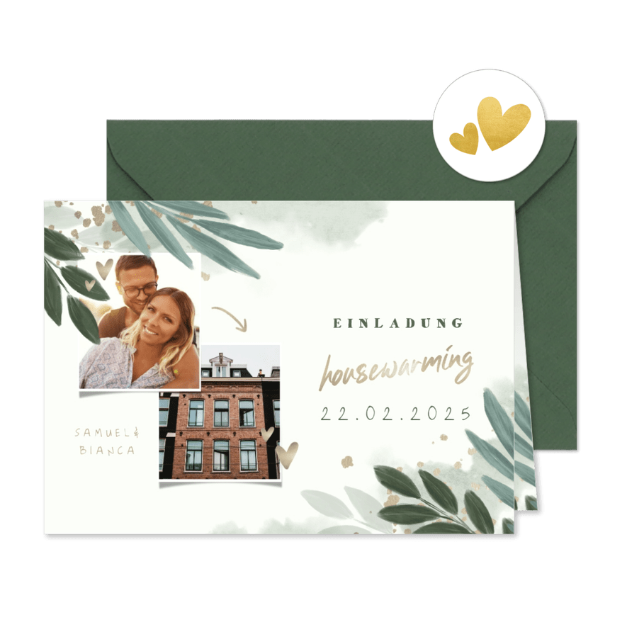 Einladungskarte Housewarming botanisch mit Fotos - Karteneindruck