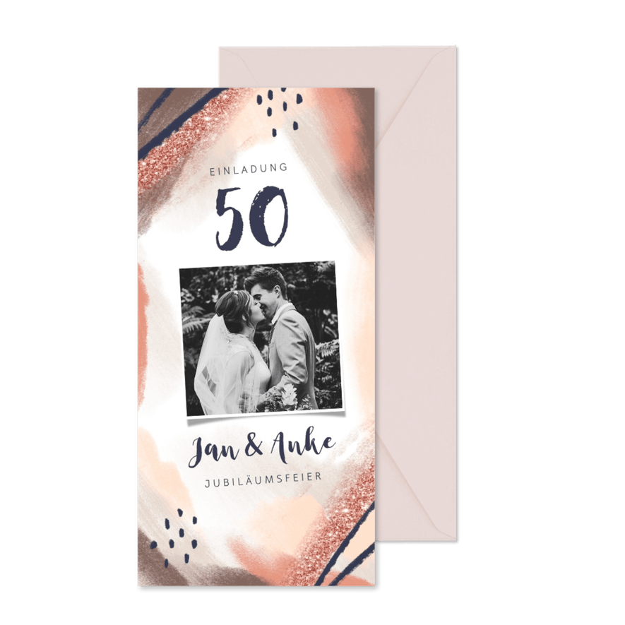 Einladungskarte Jubiläum abstrakt mit Foto - Karteneindruck