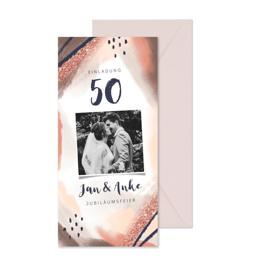 Einladungskarte Jubiläum abstrakt mit Foto - Karteneindruck