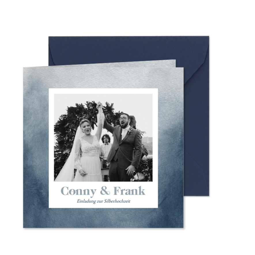 Einladungskarte Jubiläum Aquarell & Schwarz-Weiß-Foto - Karteneindruck