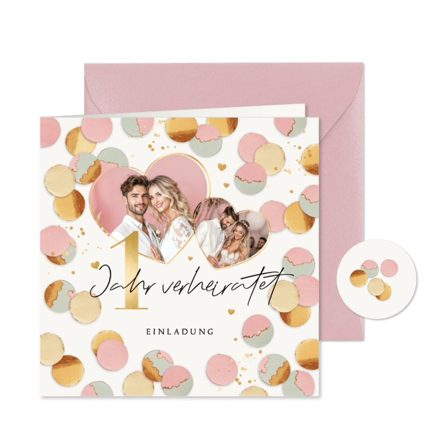 Einladungskarte Jubiläum Hochzeit 1 Jahr Konfetti Foto - Karteneindruck