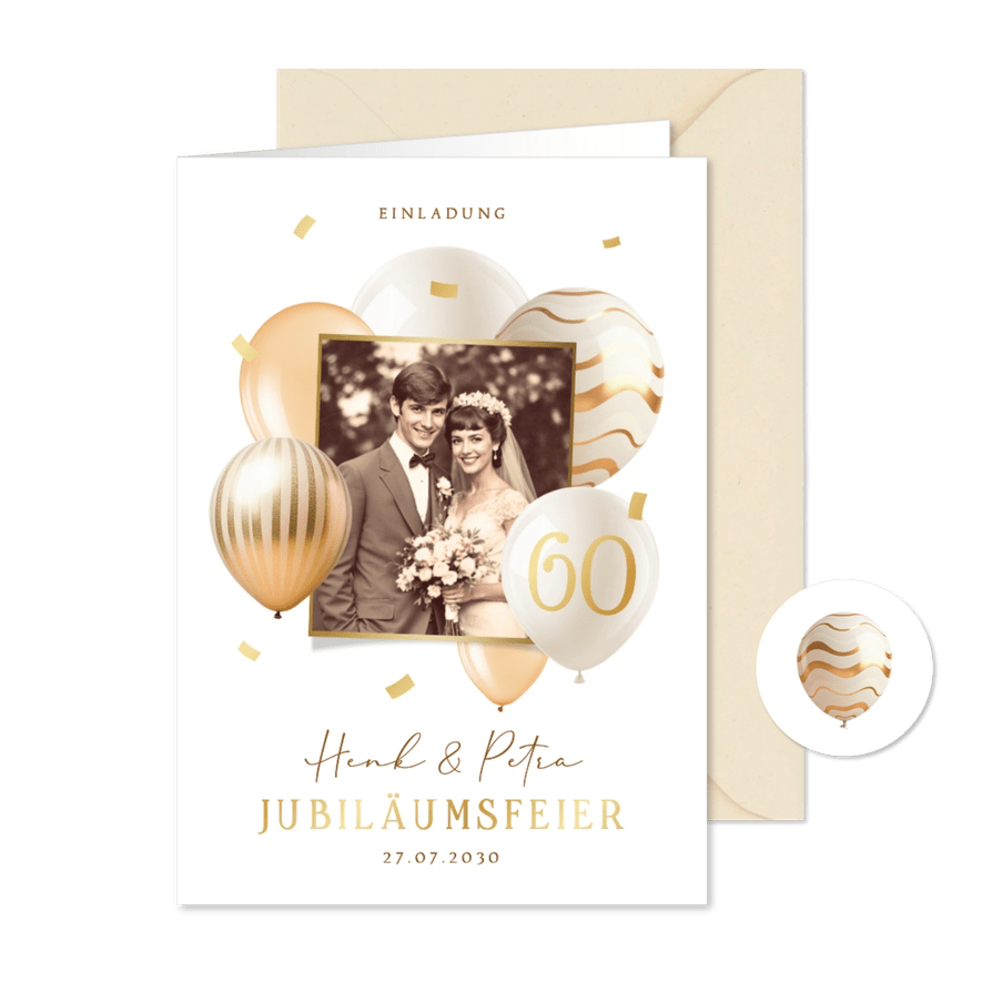 Einladungskarte Jubiläumsfeier Foto Luftballons Konfetti - Karteneindruck
