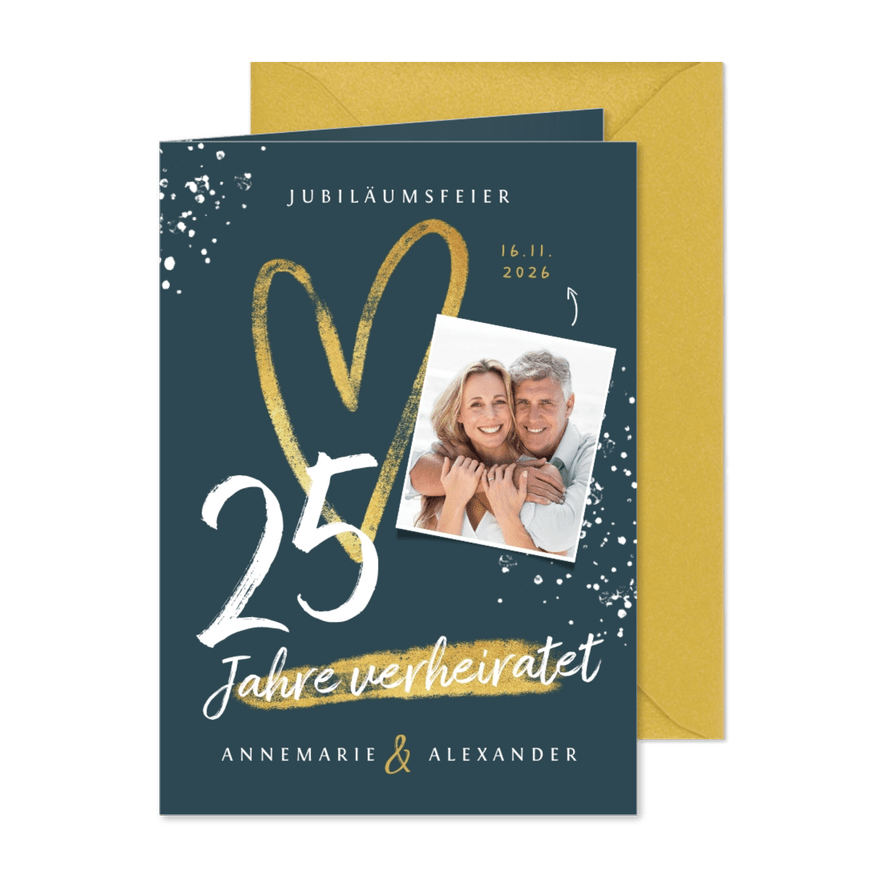 Einladungskarte Jubiläumsfeier großes Herz und Foto - Karteneindruck