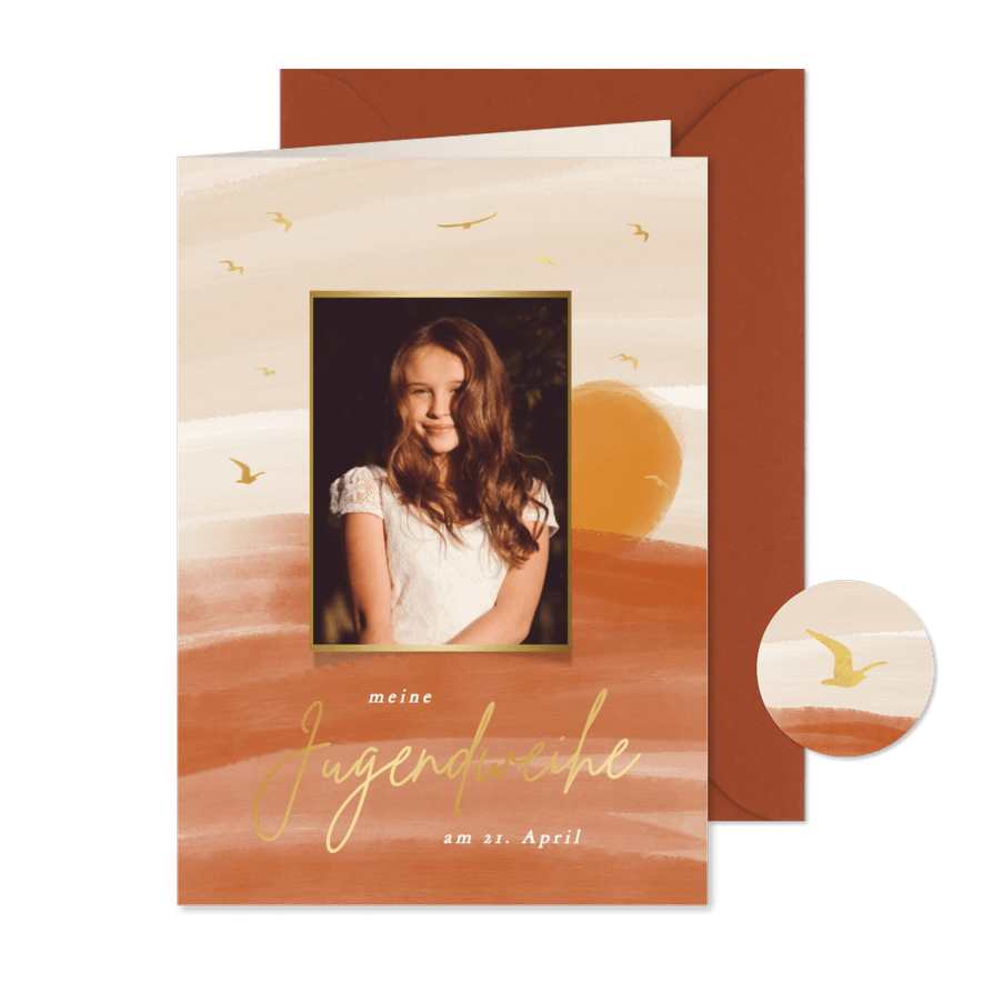Einladungskarte Jugendweihe Foto Aquarell Sonne - Karteneindruck