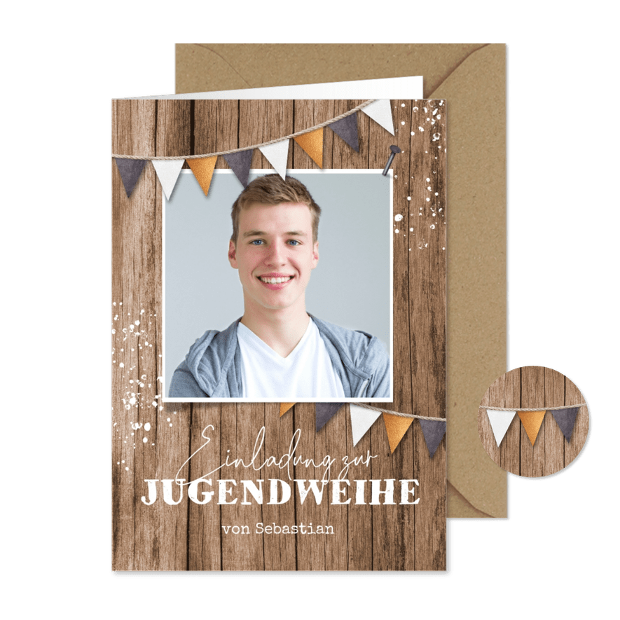 Einladungskarte Jugendweihe Foto auf Holz - Karteneindruck