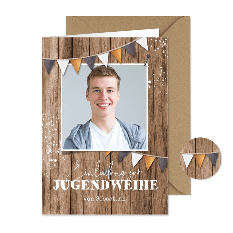 Einladungskarte Jugendweihe Foto auf Holz - Karteneindruck
